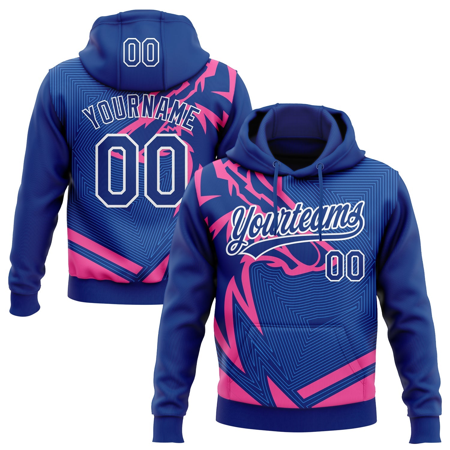 Custom Stitched Pink Royal-White 3D Pattern Design Wolf Sports Pullover Sweatshirt Hoodie - Main View