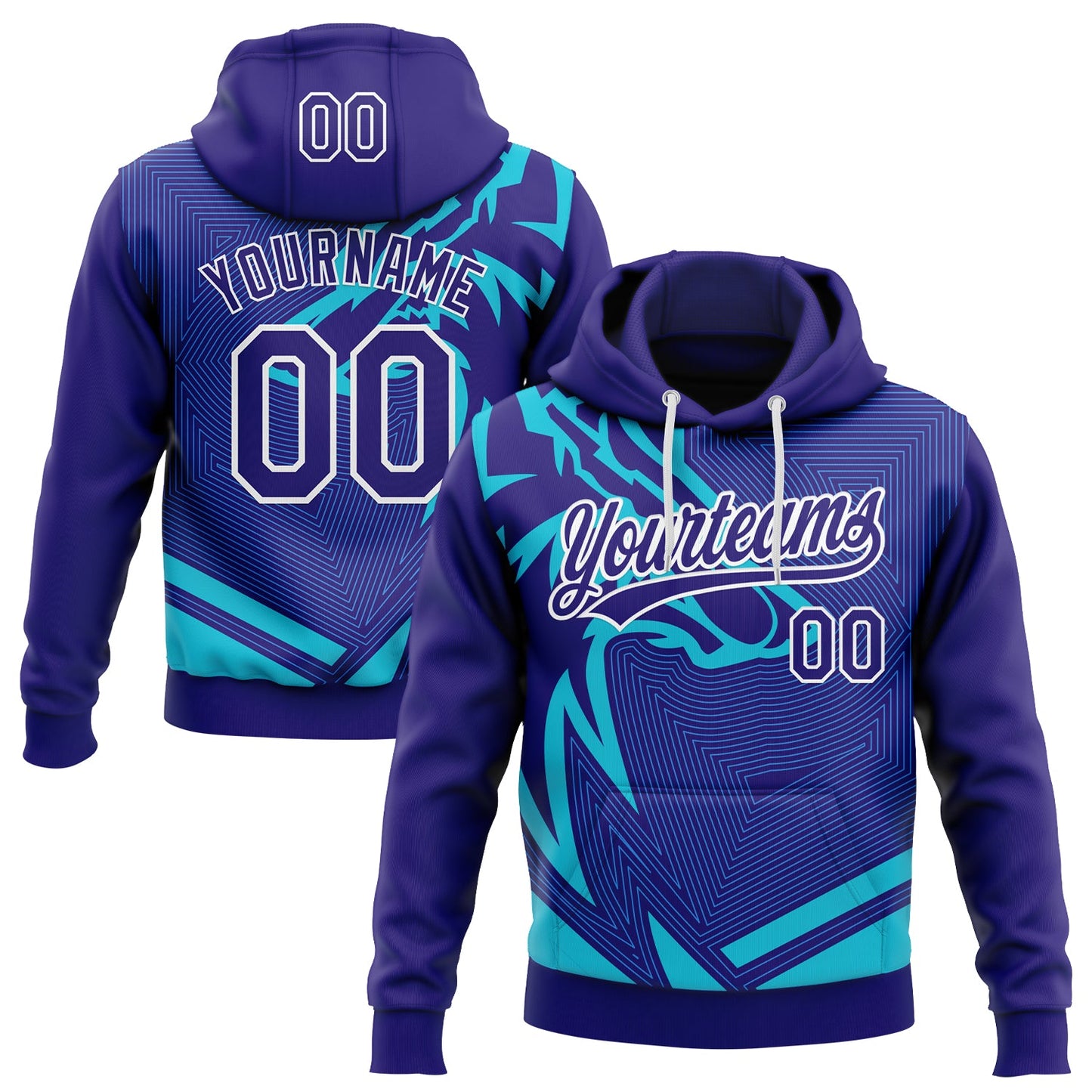 Custom Stitched Lakes Blue Dark Purple-White 3D Pattern Design Wolf Sports Pullover Sweatshirt Hoodie - Main View