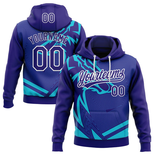 Custom Stitched Lakes Blue Dark Purple-White 3D Pattern Design Wolf Sports Pullover Sweatshirt Hoodie - Main View
