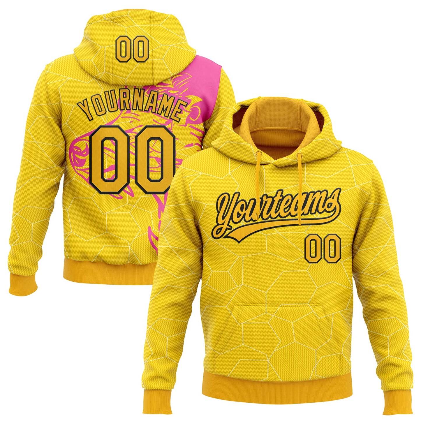 Custom Stitched Pink Gold-Black 3D Pattern Design Wolf Sports Pullover Sweatshirt Hoodie - Main View