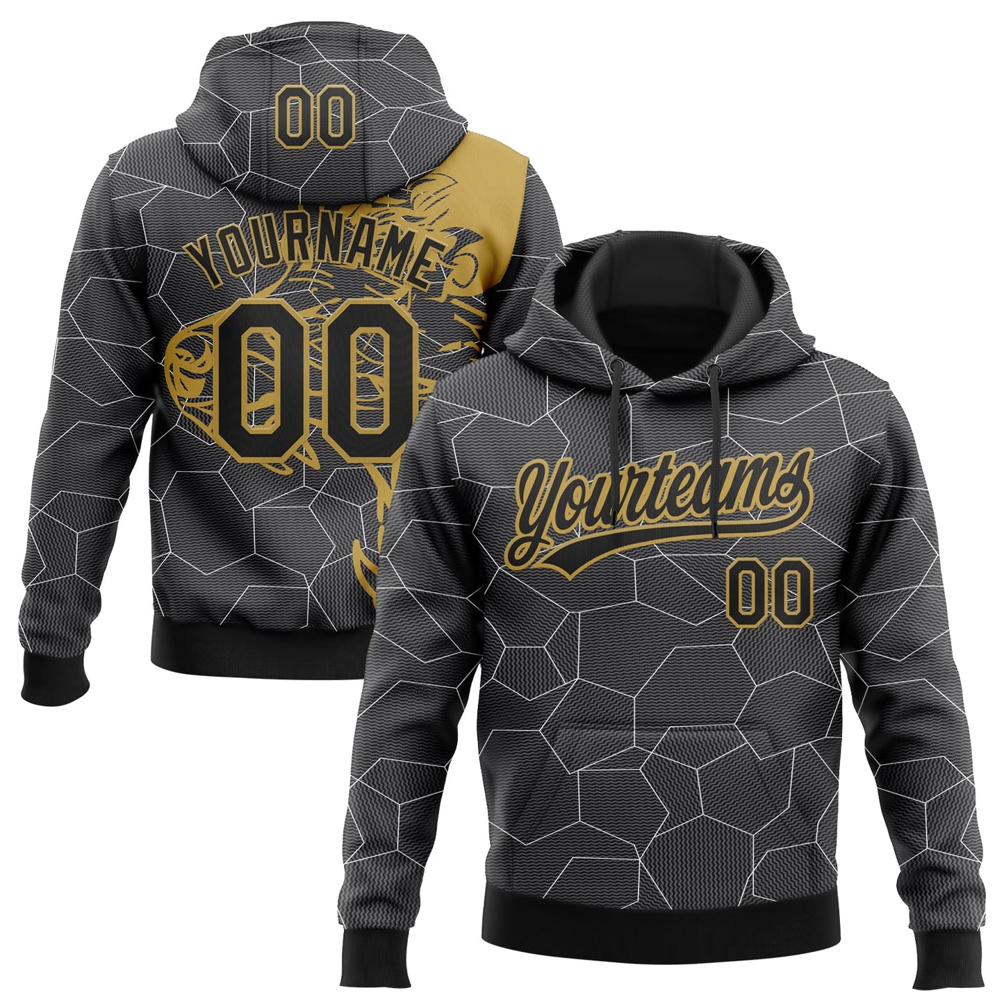 Custom Stitched Gray Black-Old Gold 3D Pattern Design Wolf Sports Pullover Sweatshirt Hoodie - Main View