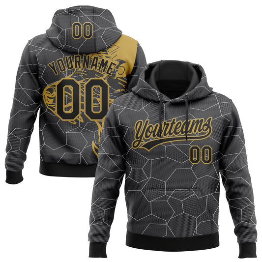 Custom Stitched Gray Black-Old Gold 3D Pattern Design Wolf Sports Pullover Sweatshirt Hoodie - Main View
