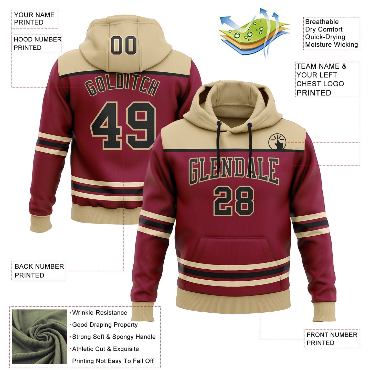 Custom Maroon Black-Vegas Gold 3D Pattern Design Game Day Arizona Inspired Sports Pullover Sweatshirt Hoodie view 2