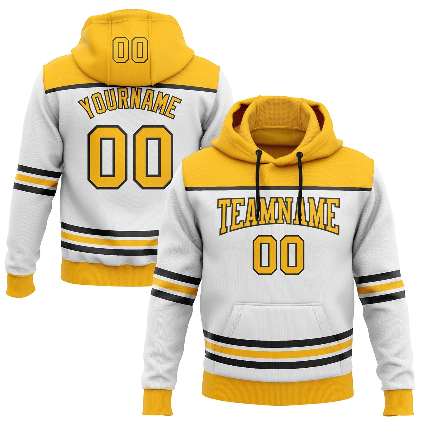 Custom White Gold-Black 3D Pattern Design Game Day Boston Inspired Sports Pullover Sweatshirt Hoodie - Main View