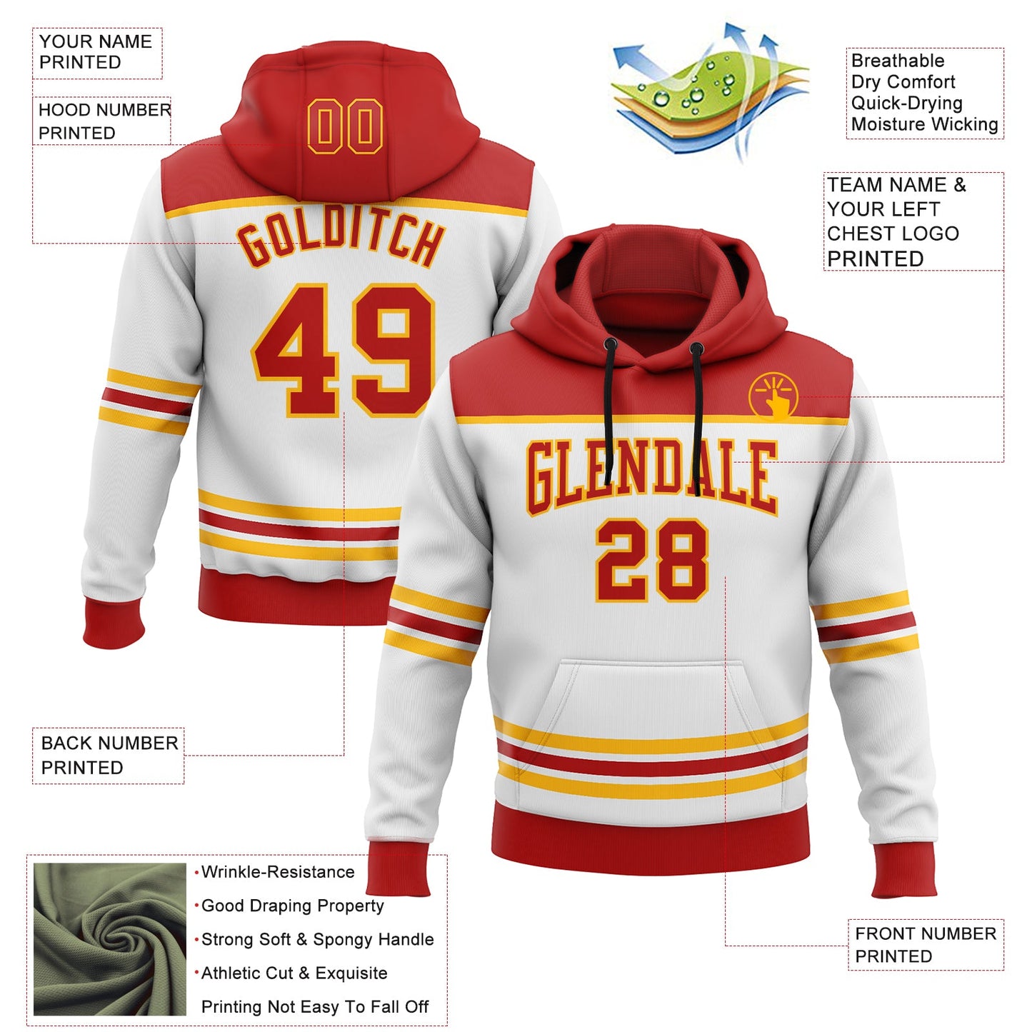 Custom White Red-Gold 3D Pattern Design Game Day Calgary Inspired Sports Pullover Sweatshirt Hoodie view 2