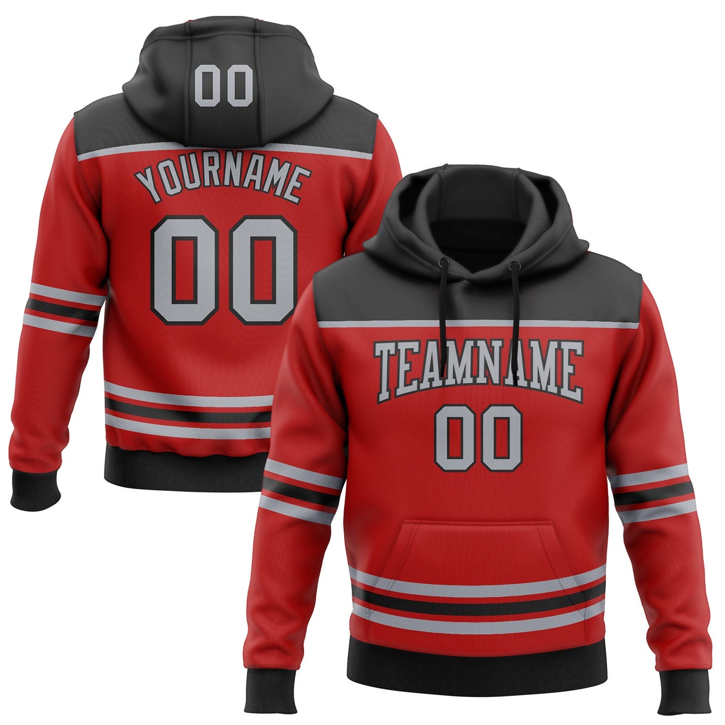 Custom Red Gray-Black 3D Pattern Design Game Day Carolina Inspired Sports Pullover Sweatshirt Hoodie - Main View