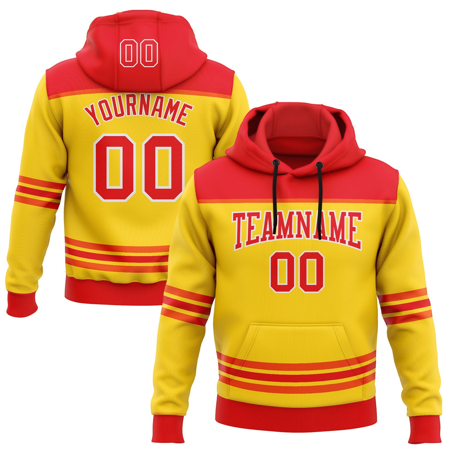 Custom Yellow Fire Red-White 3D Pattern Design Game Day Chicago Inspired Sports Pullover Sweatshirt Hoodie - Main View