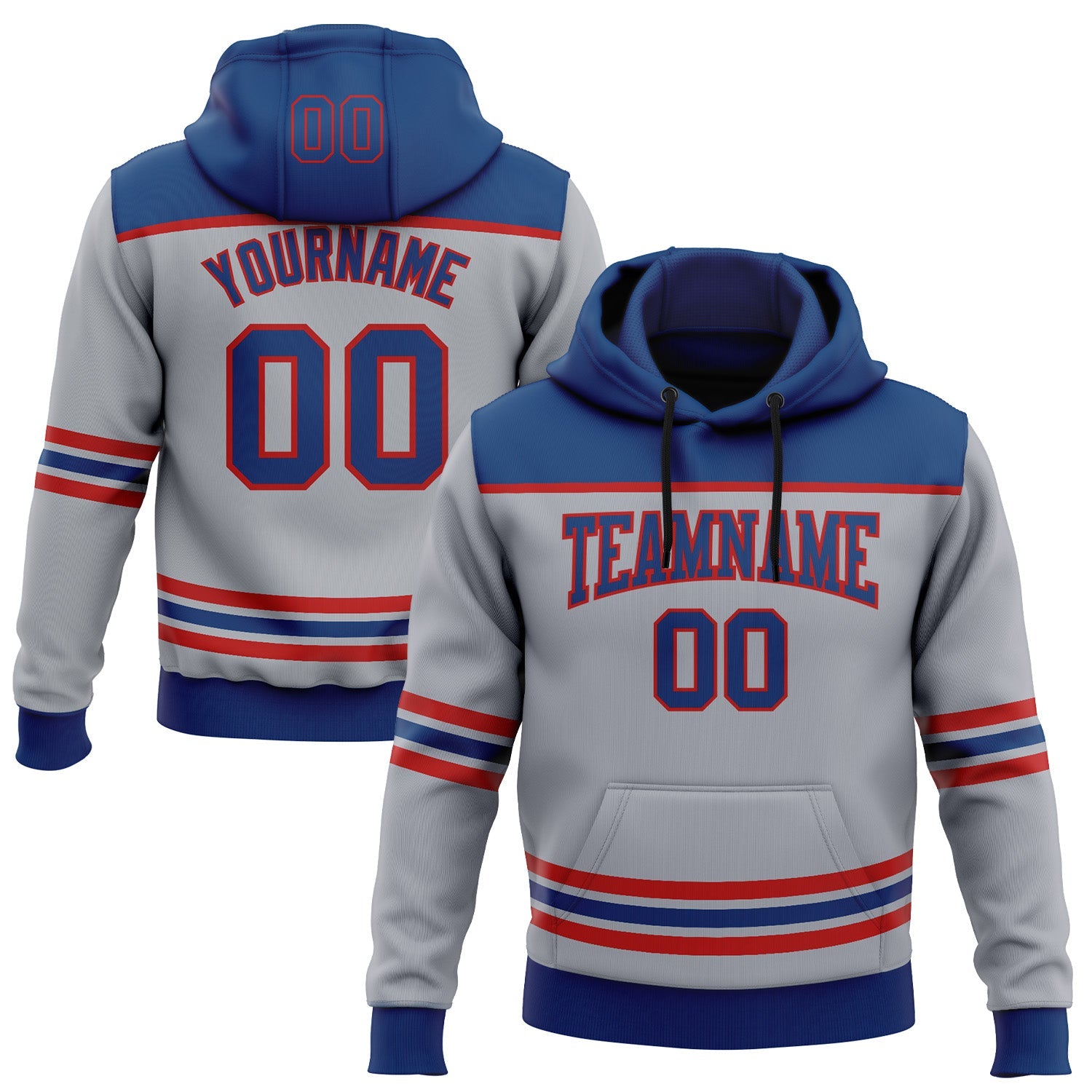 Custom Gray US Navy Blue-Red 3D Pattern Design Game Day Columbus Inspired Sports Pullover Sweatshirt Hoodie - Main View