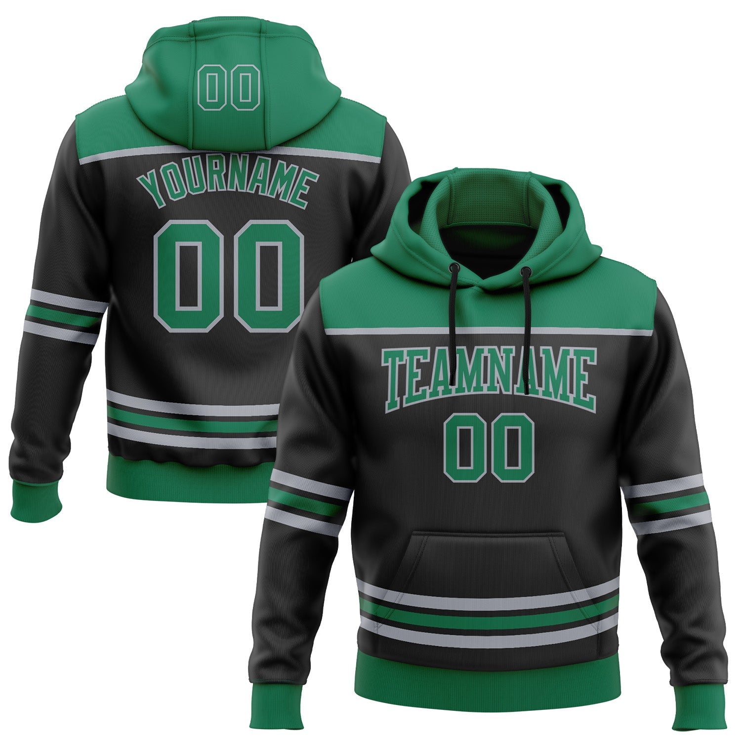 Custom Black Kelly Green-Gray 3D Pattern Design Game Day Dallas Inspired Sports Pullover Sweatshirt Hoodie - Main View