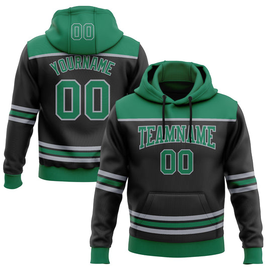 Custom Black Kelly Green-Gray 3D Pattern Design Game Day Dallas Inspired Sports Pullover Sweatshirt Hoodie - Main View