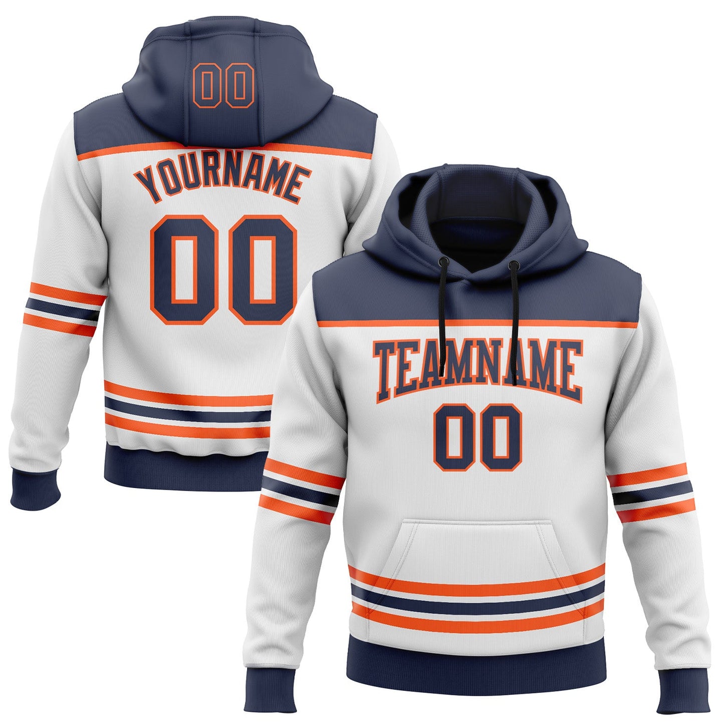 Custom White Navy-Orange 3D Pattern Design Game Day Edmonton Inspired Sports Pullover Sweatshirt Hoodie - Main View