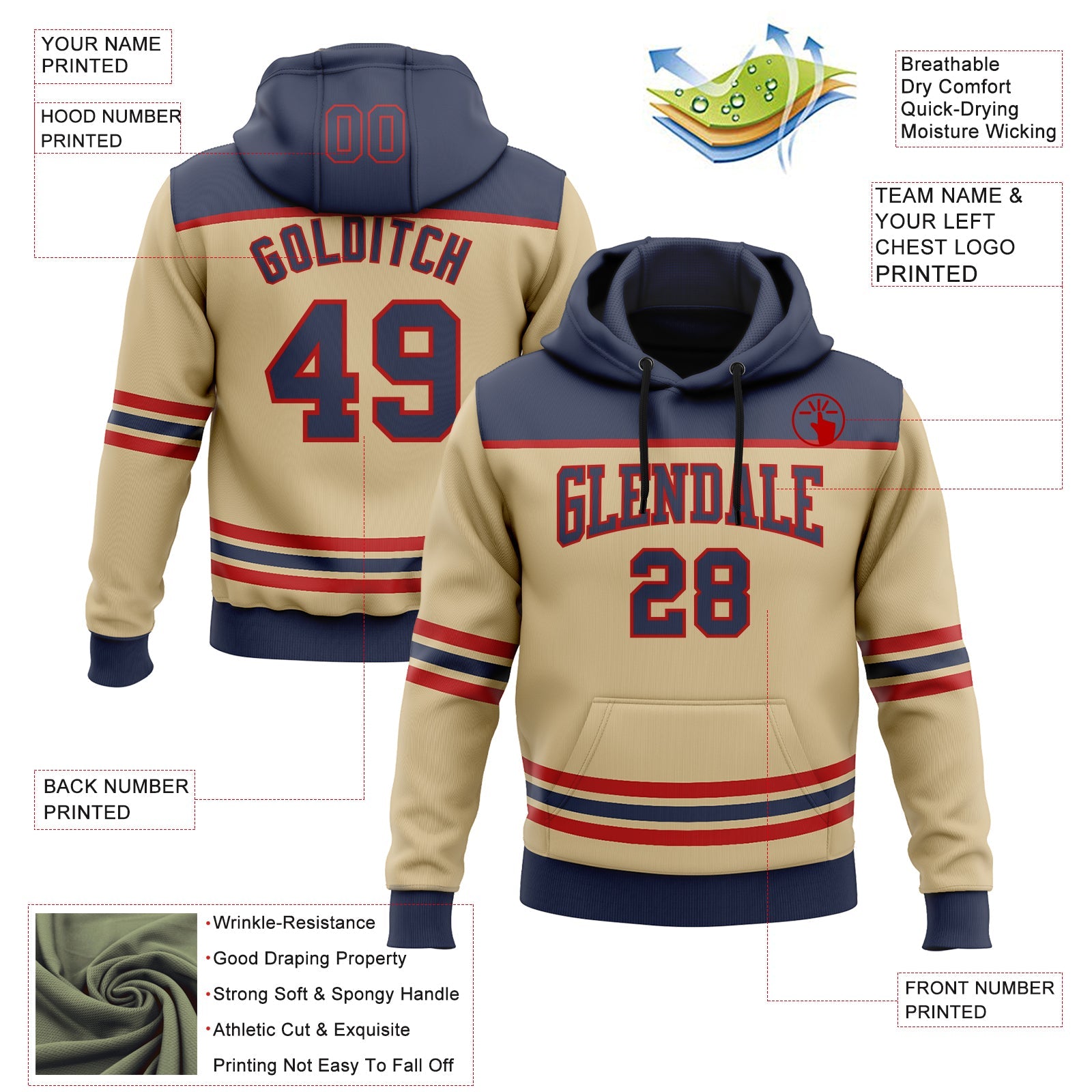 Custom Vegas Gold Navy-Red 3D Pattern Design Game Day Florida Inspired Sports Pullover Sweatshirt Hoodie view 2