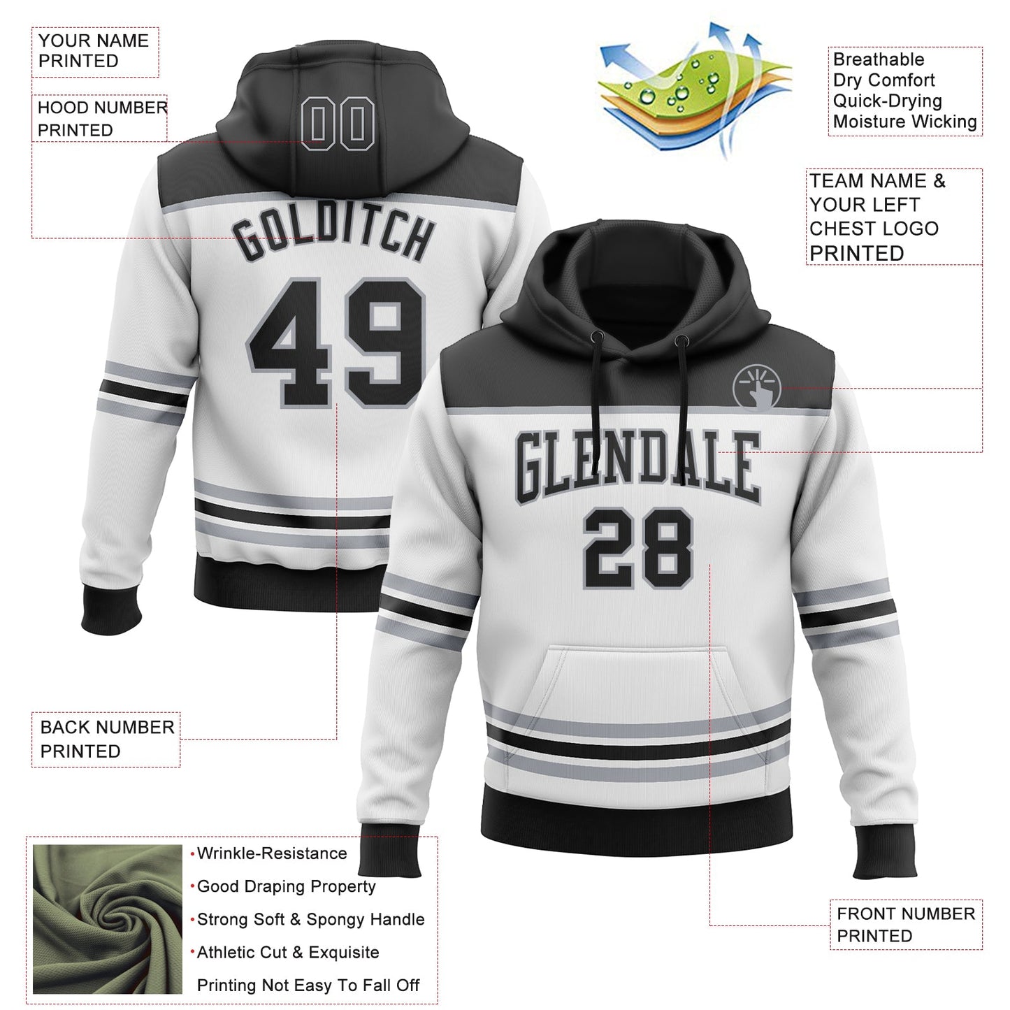 Custom White Black-Gray 3D Pattern Design Game Day Los Angeles Inspired Sports Pullover Sweatshirt Hoodie view 2