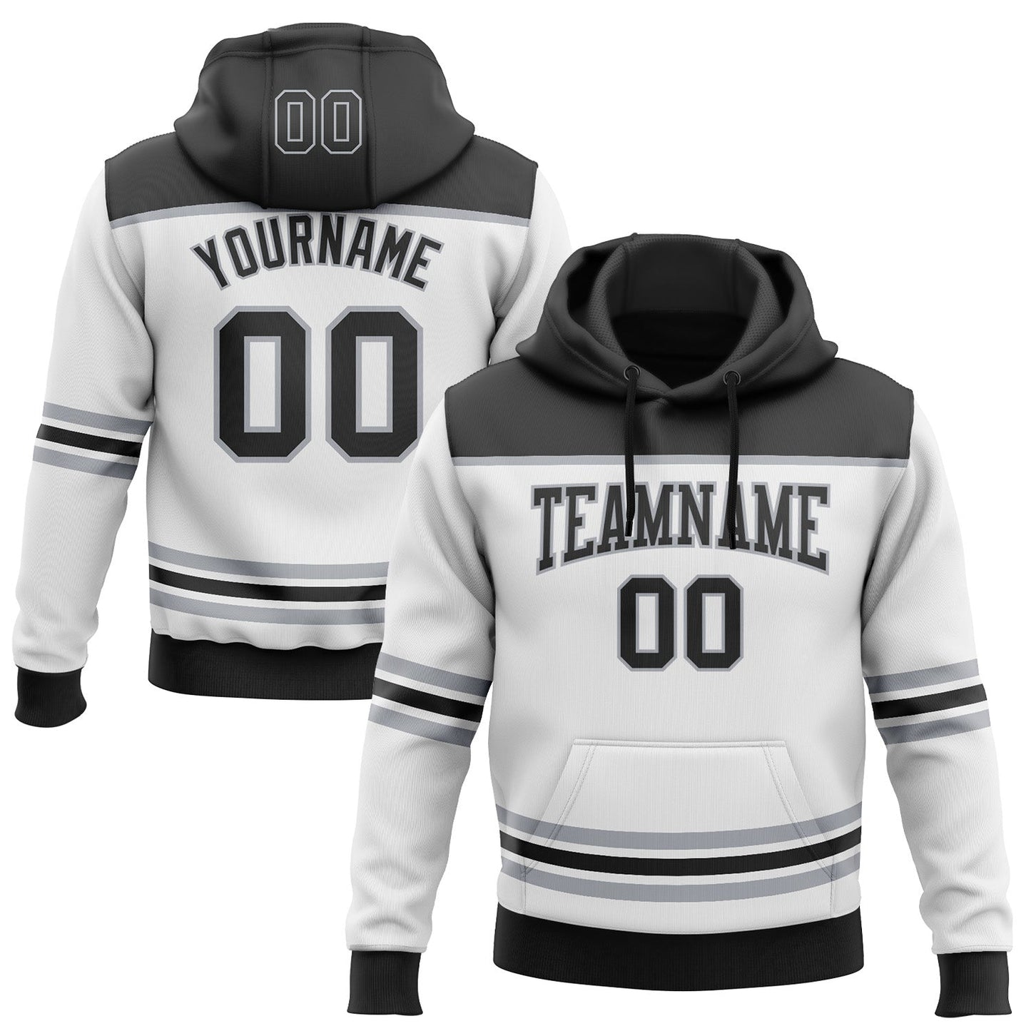 Custom White Black-Gray 3D Pattern Design Game Day Los Angeles Inspired Sports Pullover Sweatshirt Hoodie - Main View