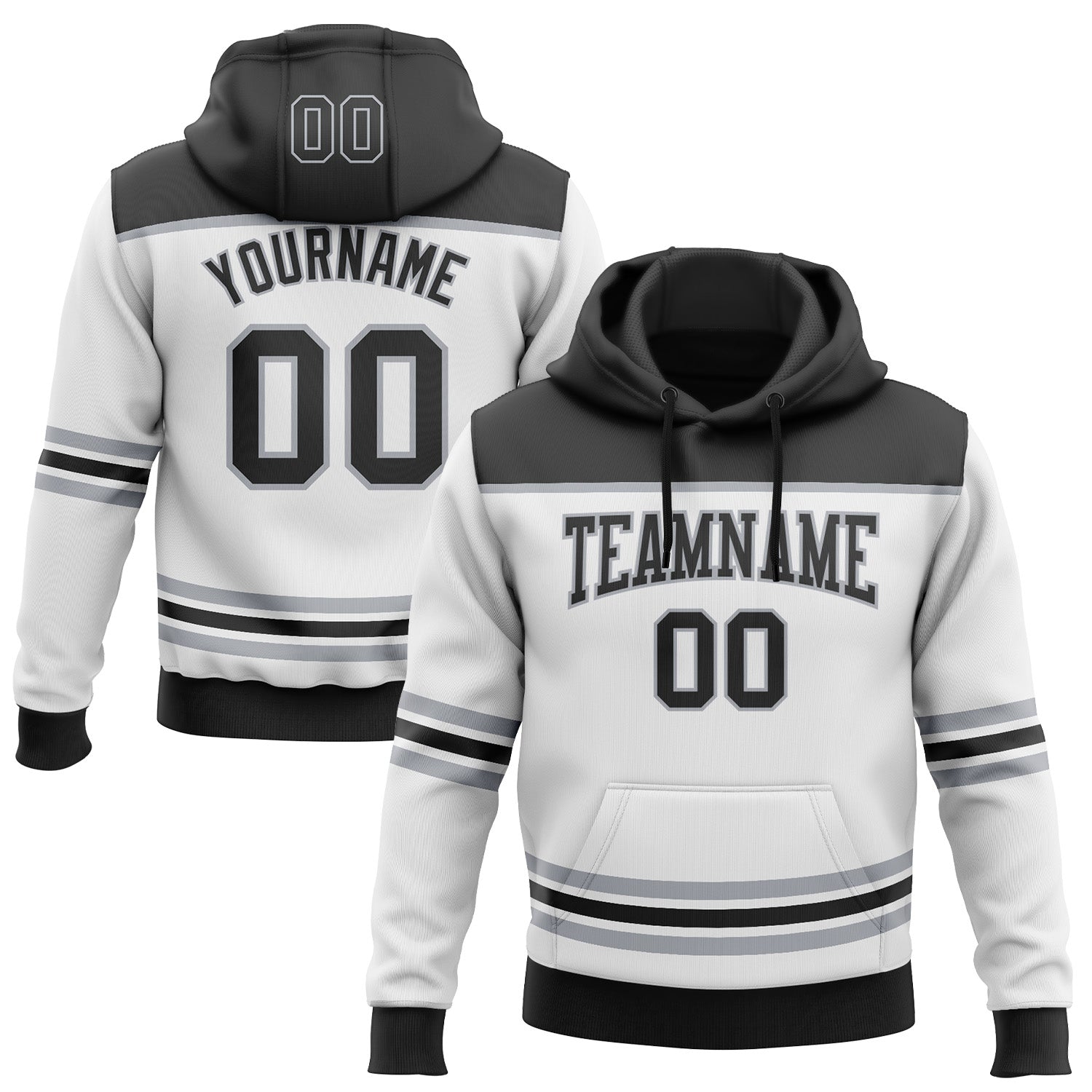 Custom White Black-Gray 3D Pattern Design Game Day Los Angeles Inspired Sports Pullover Sweatshirt Hoodie - Main View