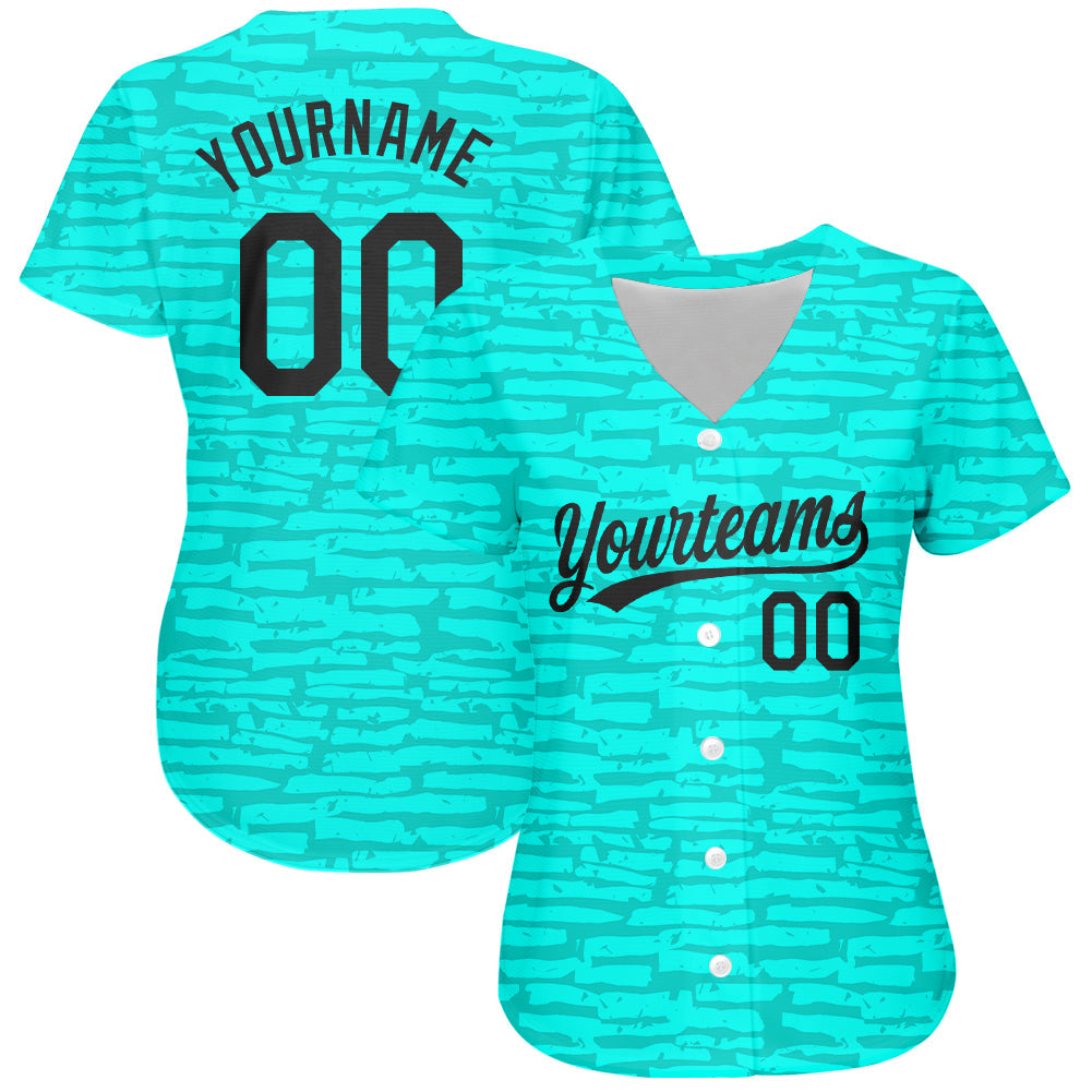 Custom Teal Black 3D Pattern Design Authentic Baseball Jersey view 2