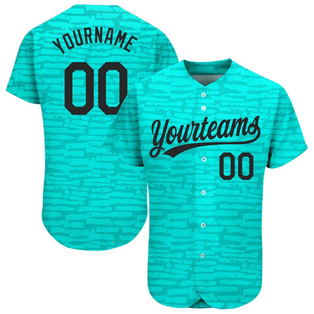 Custom Teal Black 3D Pattern Design Authentic Baseball Jersey - Main View