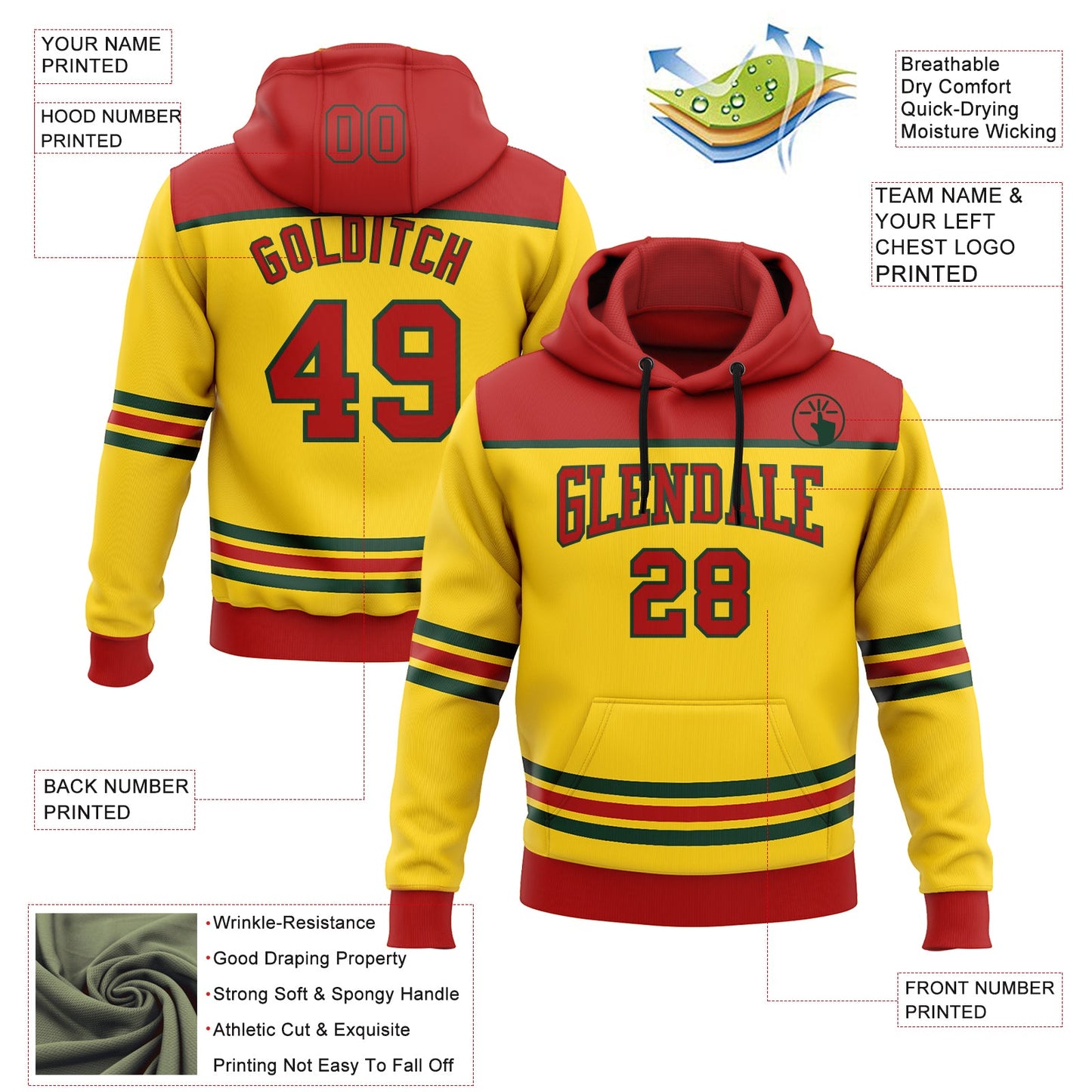 Custom Yellow Red-Green 3D Pattern Design Game Day Minnesota Inspired Sports Pullover Sweatshirt Hoodie view 2
