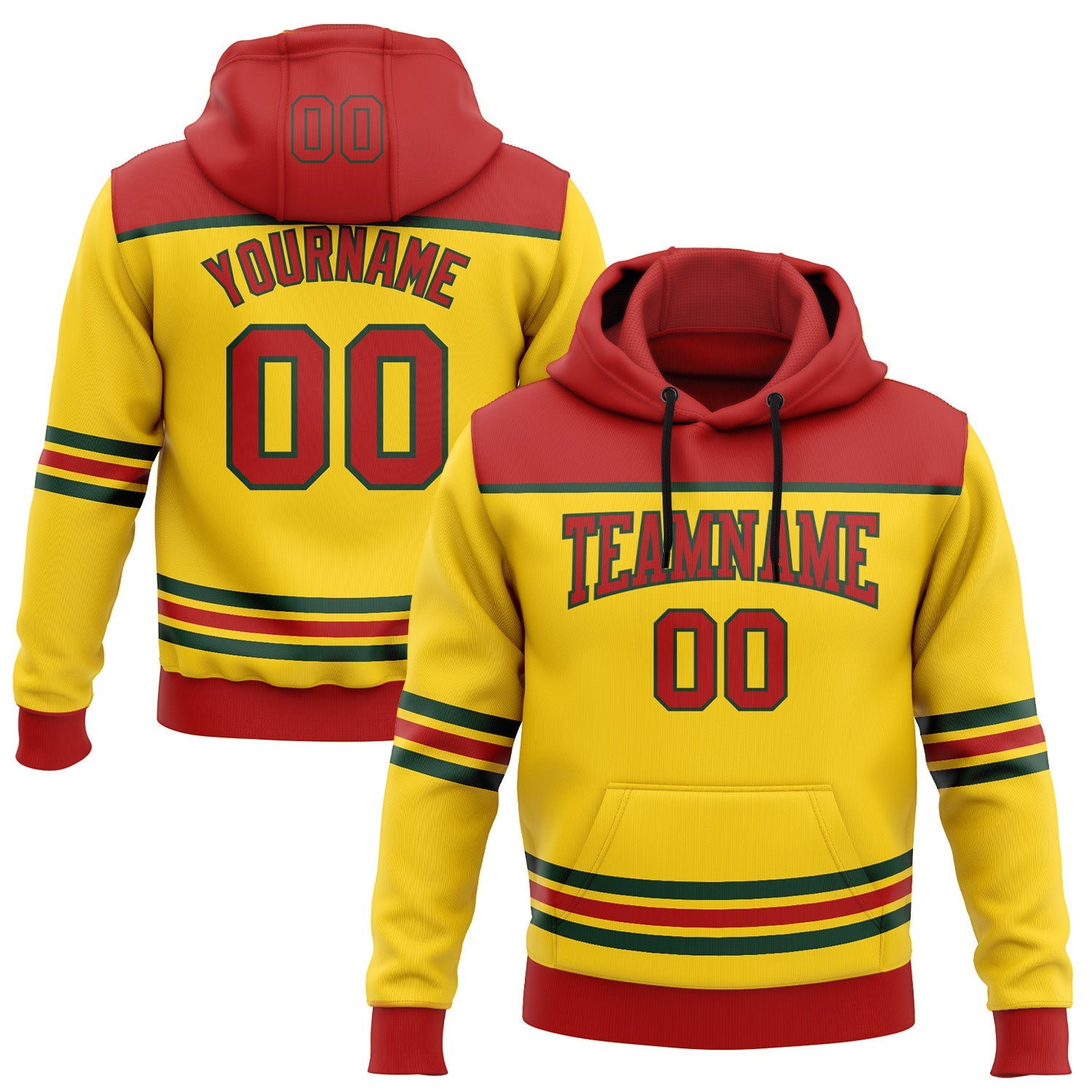 Custom Yellow Red-Green 3D Pattern Design Game Day Minnesota Inspired Sports Pullover Sweatshirt Hoodie - Main View