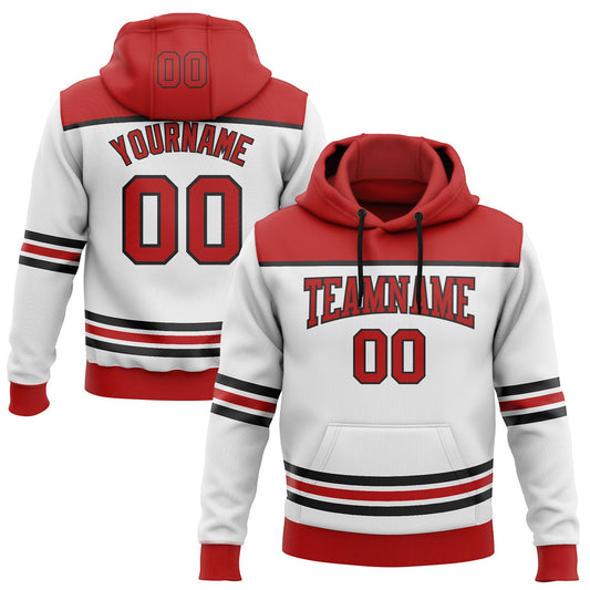Custom White Red-Black 3D Pattern Design Game Day New Jersey Inspired Sports Pullover Sweatshirt Hoodie - Main View