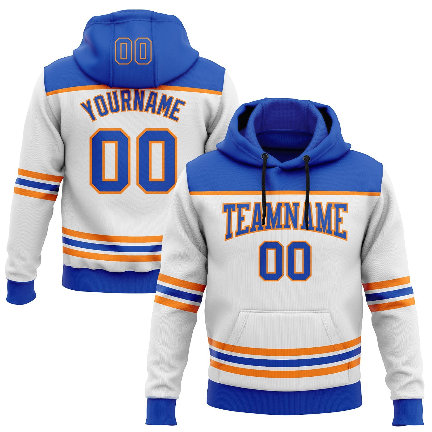 Custom White Thunder Blue-Bay Orange 3D Pattern Design Game Day New York Inspired Sports Pullover Sweatshirt Hoodie - Main View