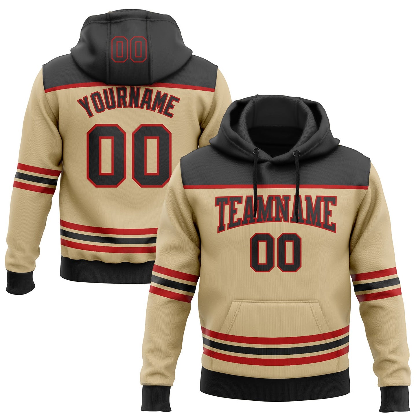 Custom Vegas Gold Black-Red 3D Pattern Design Game Day Vegas Inspired Sports Pullover Sweatshirt Hoodie - Main View