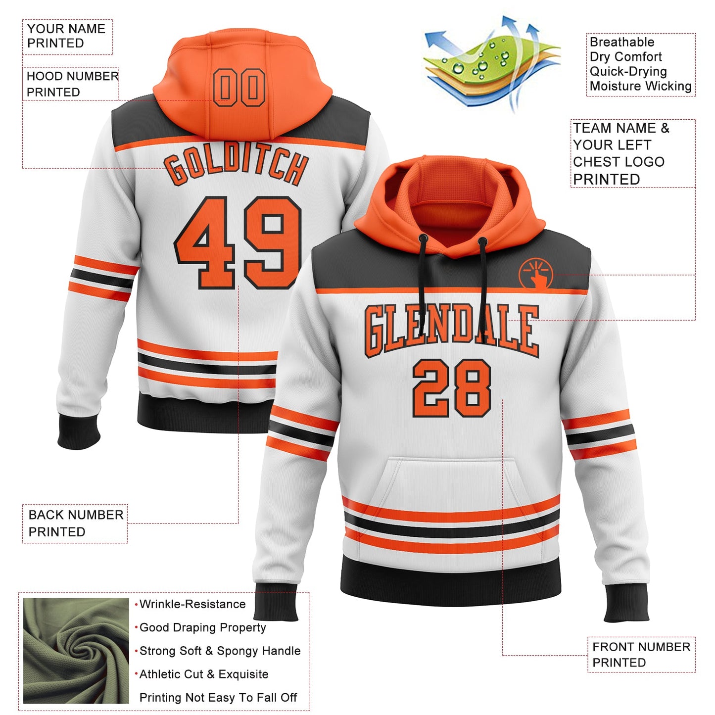 Custom White Orange-Black 3D Pattern Design Game Day Philadelphia Inspired Sports Pullover Sweatshirt Hoodie view 2
