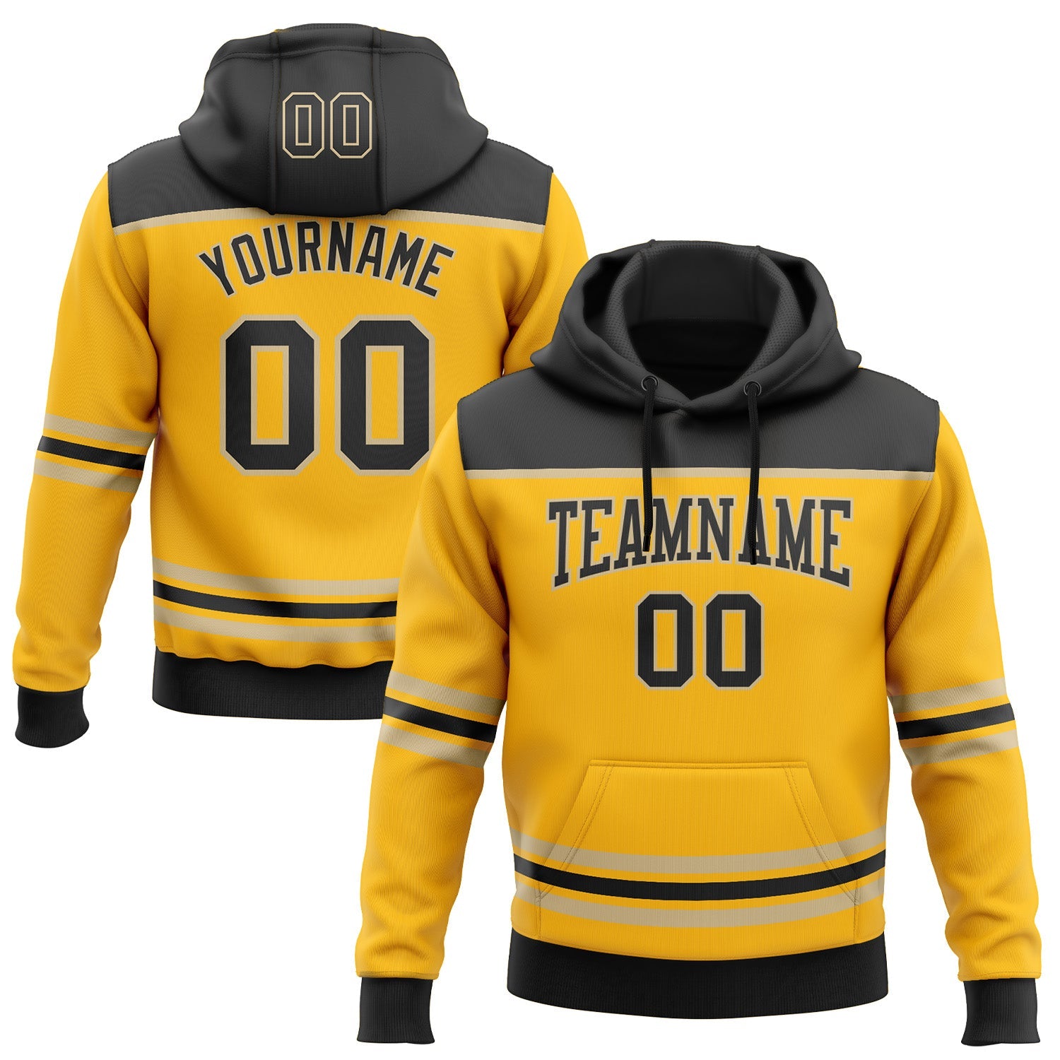Custom Gold Black-Vegas Gold 3D Pattern Design Game Day Pittsburgh Inspired Sports Pullover Sweatshirt Hoodie - Main View