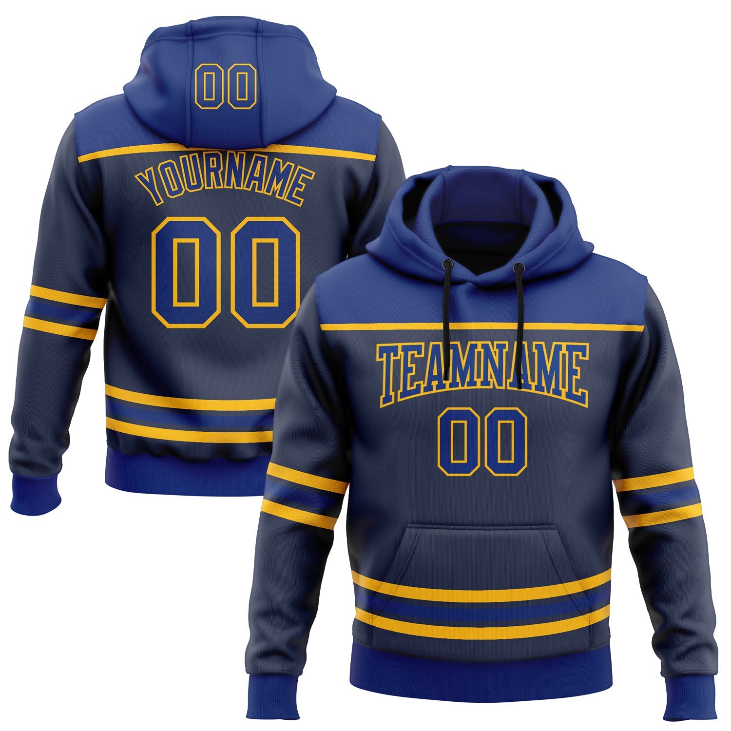Custom Navy Royal-Gold 3D Pattern Design Game Day St.Louis Inspired Sports Pullover Sweatshirt Hoodie - Main View
