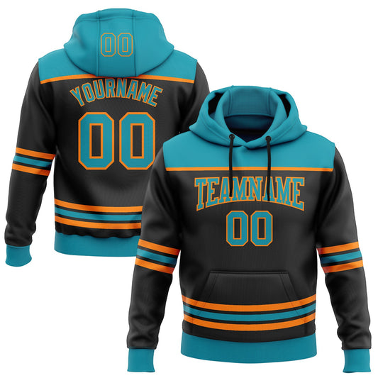 Custom Black Teal-Bay Orange 3D Pattern Design Game Day San Jose Inspired Sports Pullover Sweatshirt Hoodie - Main View