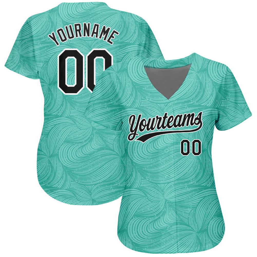 Custom Teal Black-White 3D Pattern Design Authentic Baseball Jersey view 2