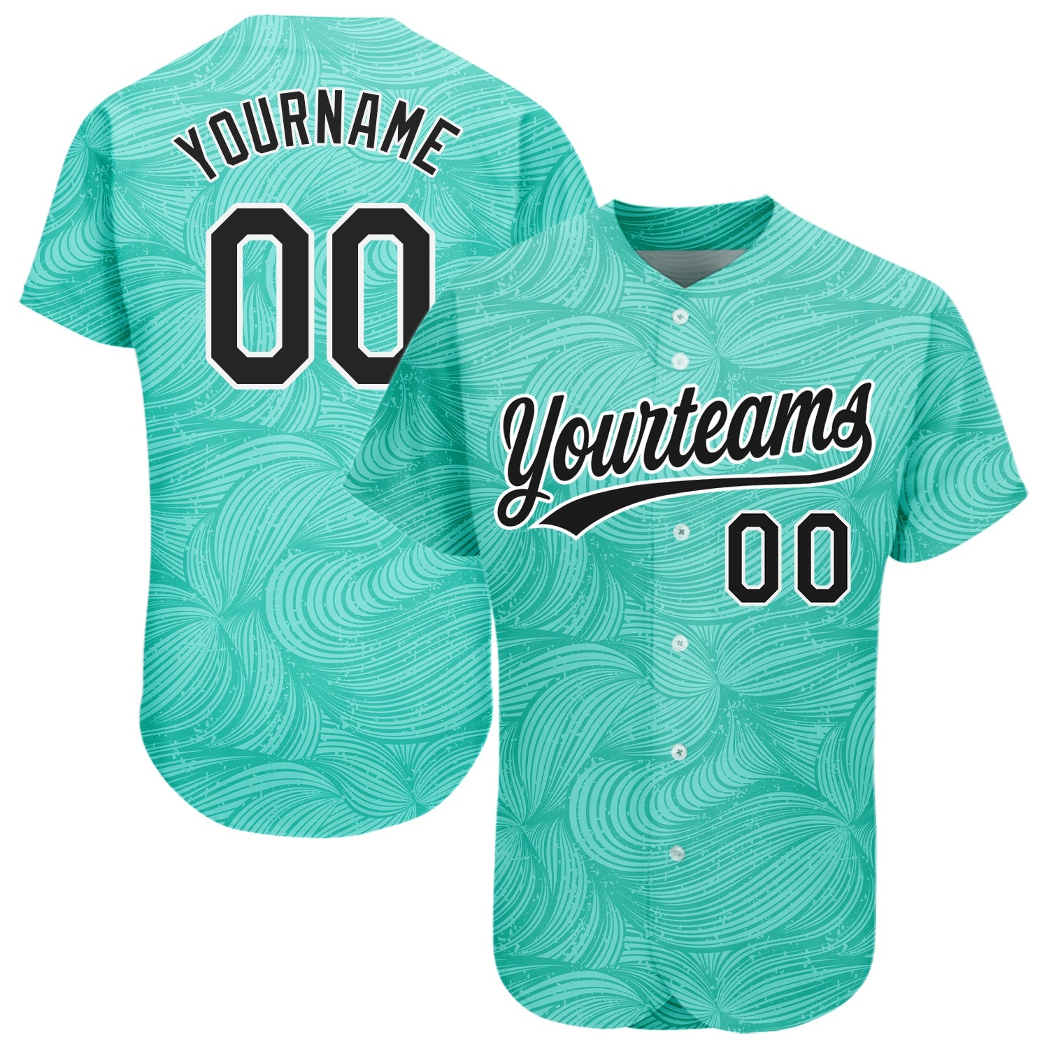 Custom Teal Black-White 3D Pattern Design Authentic Baseball Jersey - Main View