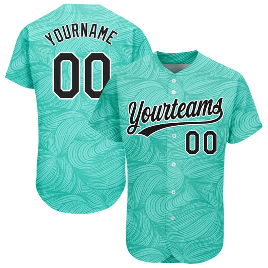 Custom Teal Black-White 3D Pattern Design Authentic Baseball Jersey - Main View