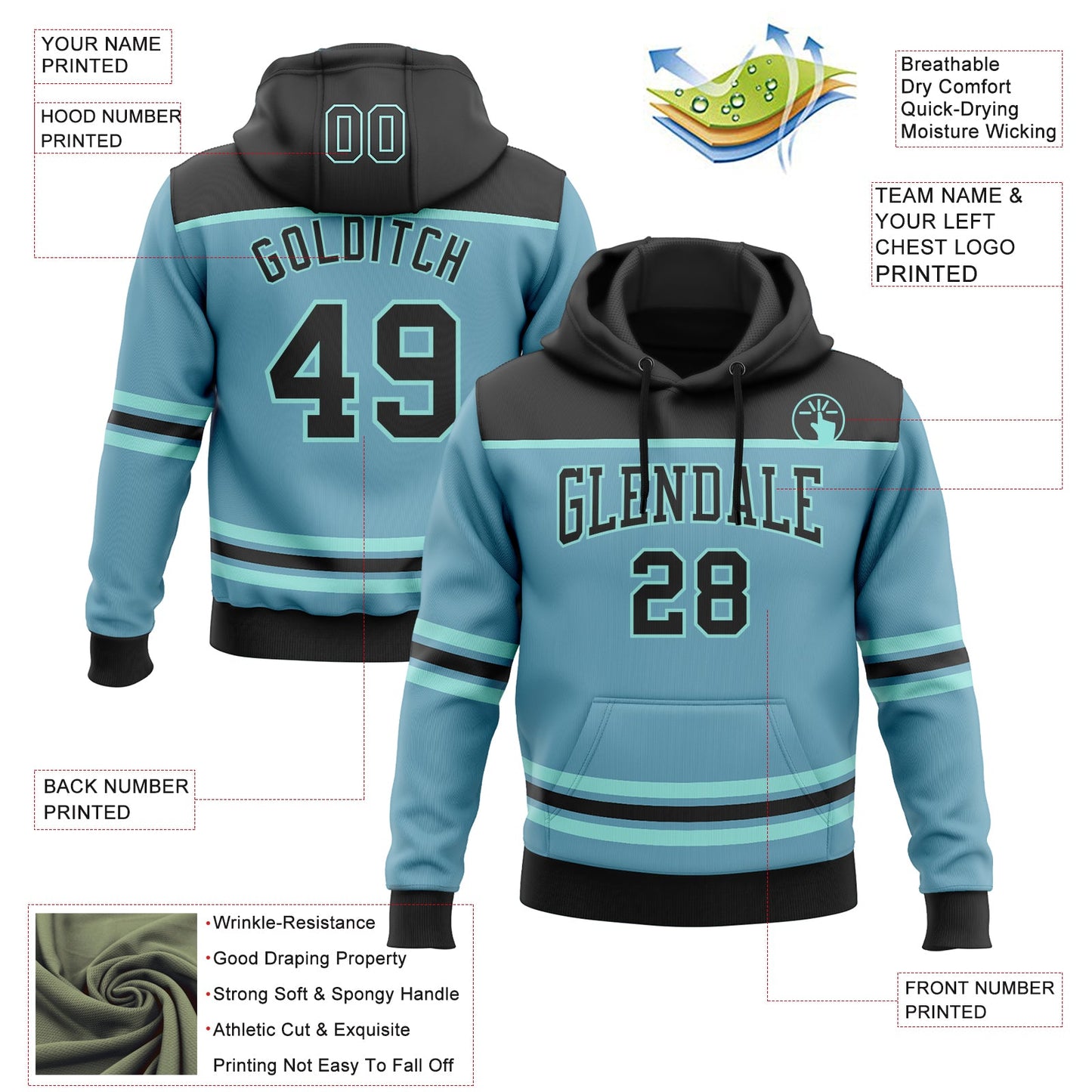 Custom Shadow Blue Black-Ice Blue 3D Pattern Design Game Day Seattle Inspired Sports Pullover Sweatshirt Hoodie view 2