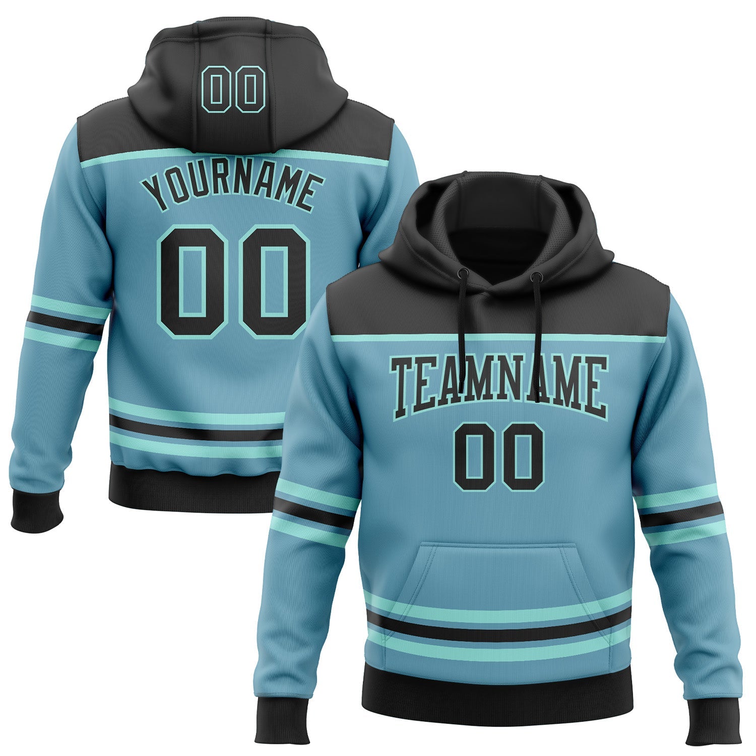 Custom Shadow Blue Black-Ice Blue 3D Pattern Design Game Day Seattle Inspired Sports Pullover Sweatshirt Hoodie - Main View