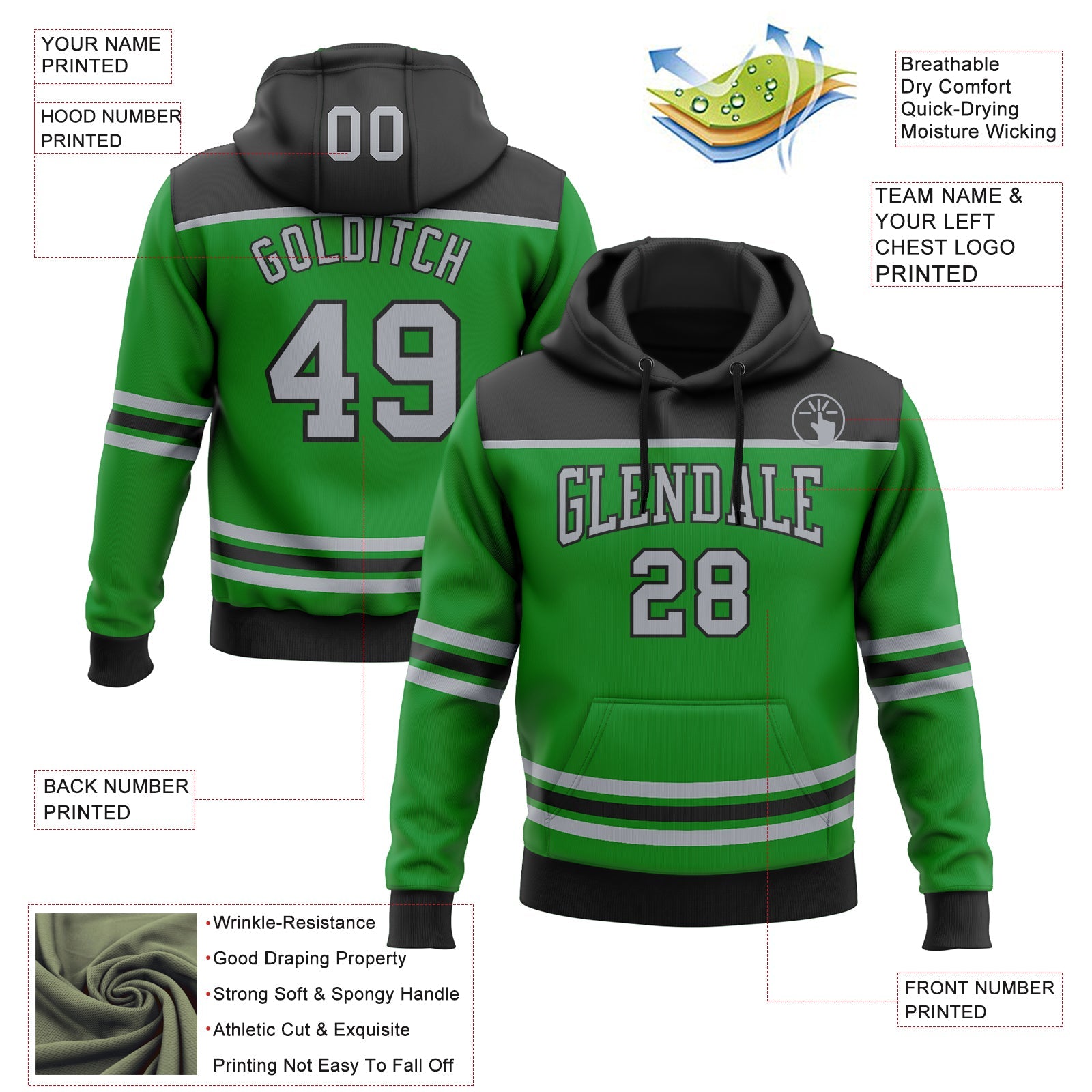 Custom Grass Green Gray-Black 3D Pattern Design Game Day Dallas Inspired Sports Pullover Sweatshirt Hoodie view 2