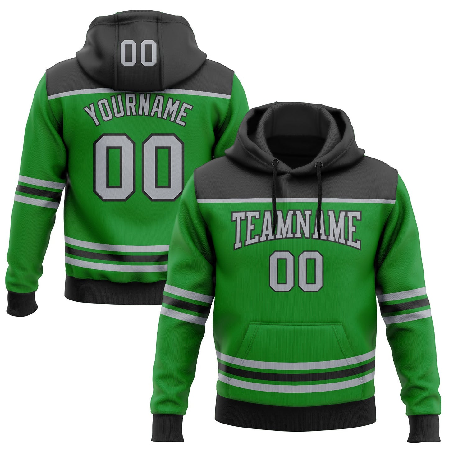 Custom Grass Green Gray-Black 3D Pattern Design Game Day Dallas Inspired Sports Pullover Sweatshirt Hoodie - Main View
