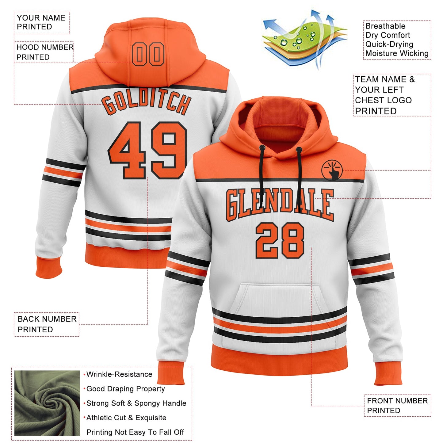 Custom White Orange-Black 3D Pattern Design Game Day Anaheim Inspired Sports Pullover Sweatshirt Hoodie view 2