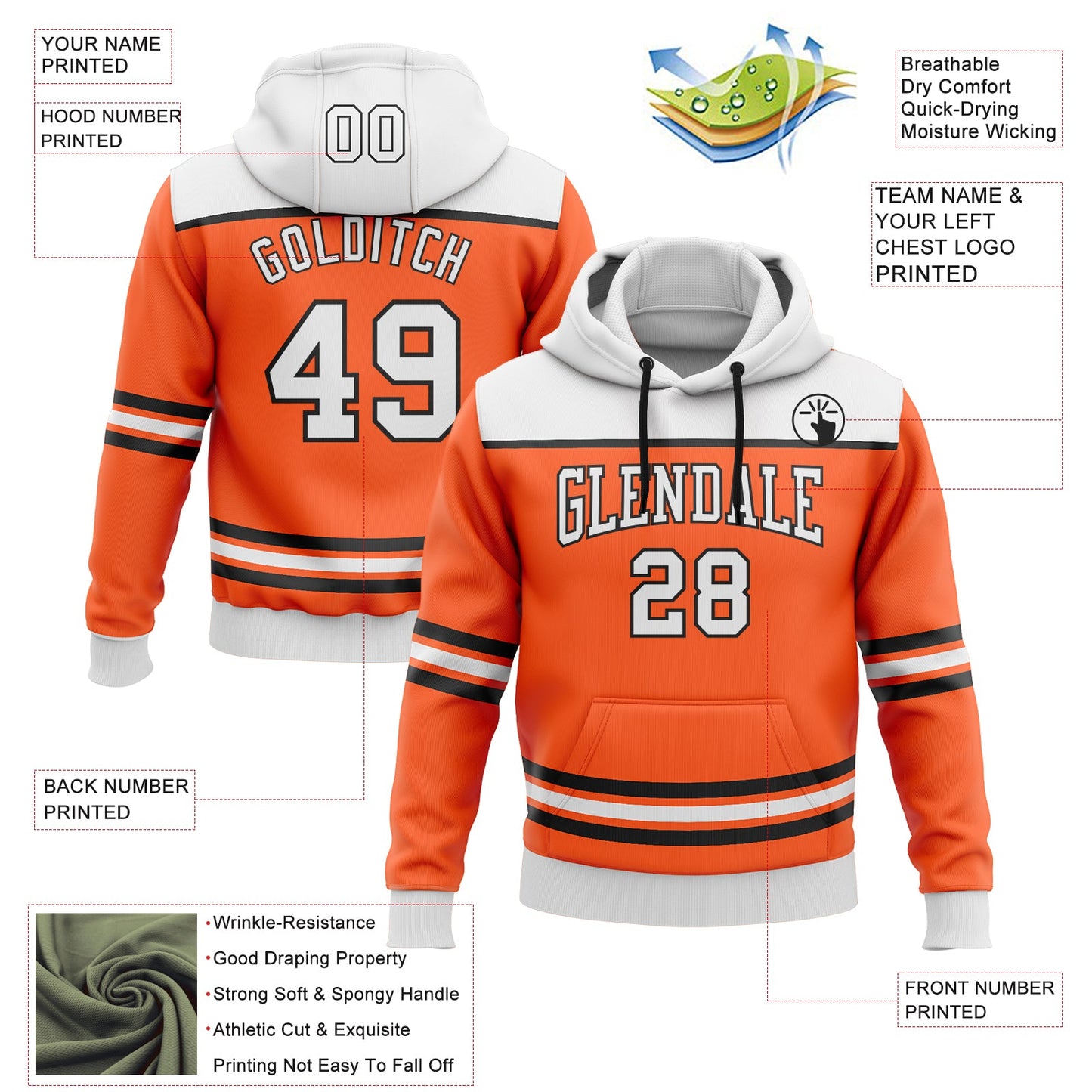 Custom Orange White-Black 3D Pattern Design Game Day Anaheim Inspired Sports Pullover Sweatshirt Hoodie view 2