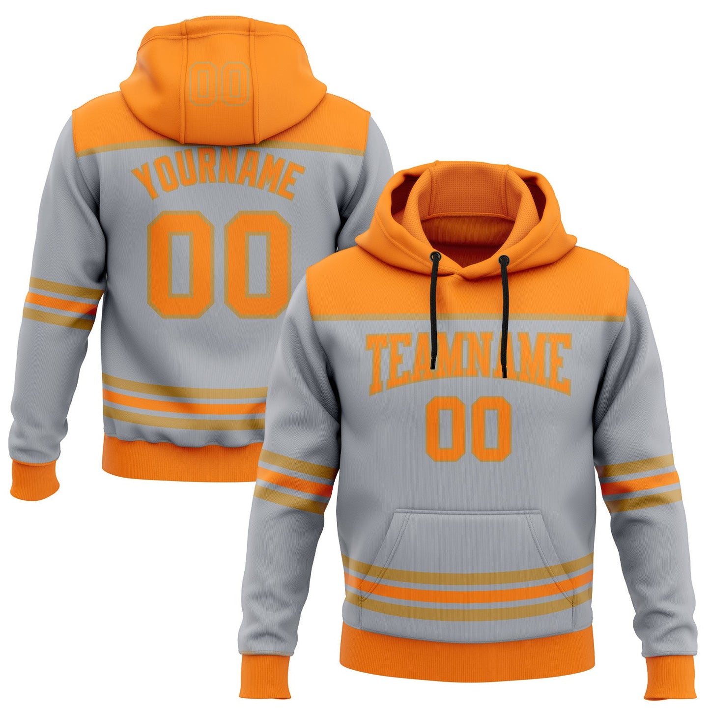 Custom Gray Bay Orange-Old Gold 3D Pattern Design Game Day Anaheim Inspired Sports Pullover Sweatshirt Hoodie - Main View