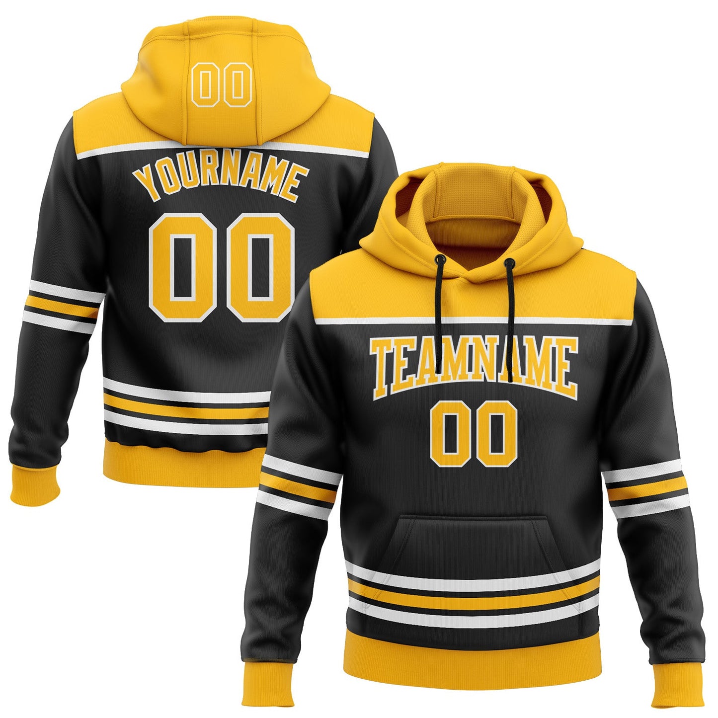 Custom Black Gold-White 3D Pattern Design Game Day Boston Inspired Sports Pullover Sweatshirt Hoodie - Main View
