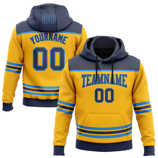 Custom Gold Navy-Powder Blue 3D Pattern Design Game Day Nashville Inspired Sports Pullover Sweatshirt Hoodie - Main View