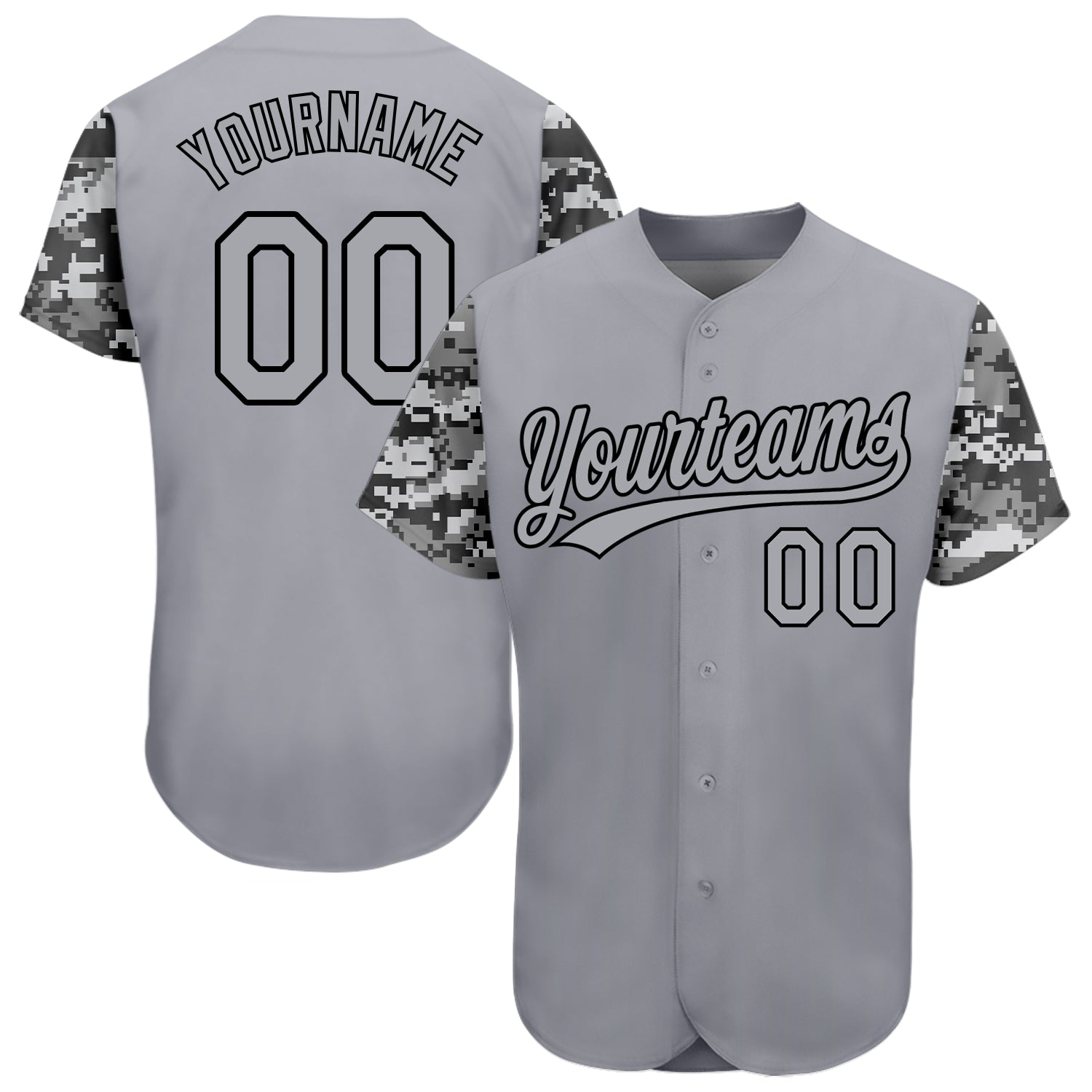 Custom Gray Black Digital Camo Two Tone Authentic Baseball Jersey - Main View