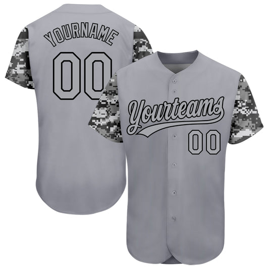 Custom Gray Black Digital Camo Two Tone Authentic Baseball Jersey - Main View