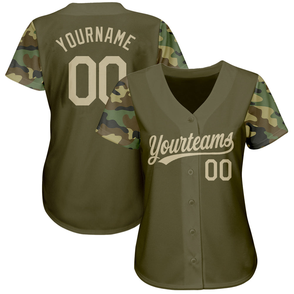 Custom Olive Vegas Gold Digital Camo Two Tone Authentic Baseball Jersey view 2