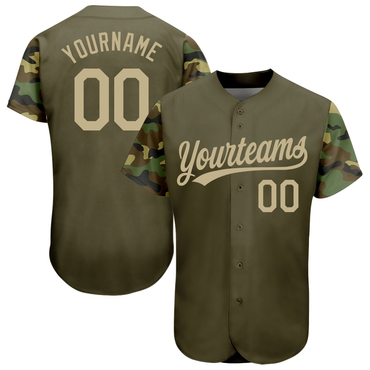 Custom Olive Vegas Gold Digital Camo Two Tone Authentic Baseball Jersey - Main View