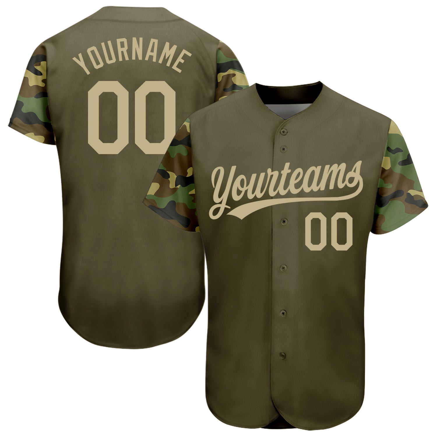 Custom Olive Vegas Gold Digital Camo Two Tone Authentic Baseball Jersey - Main View