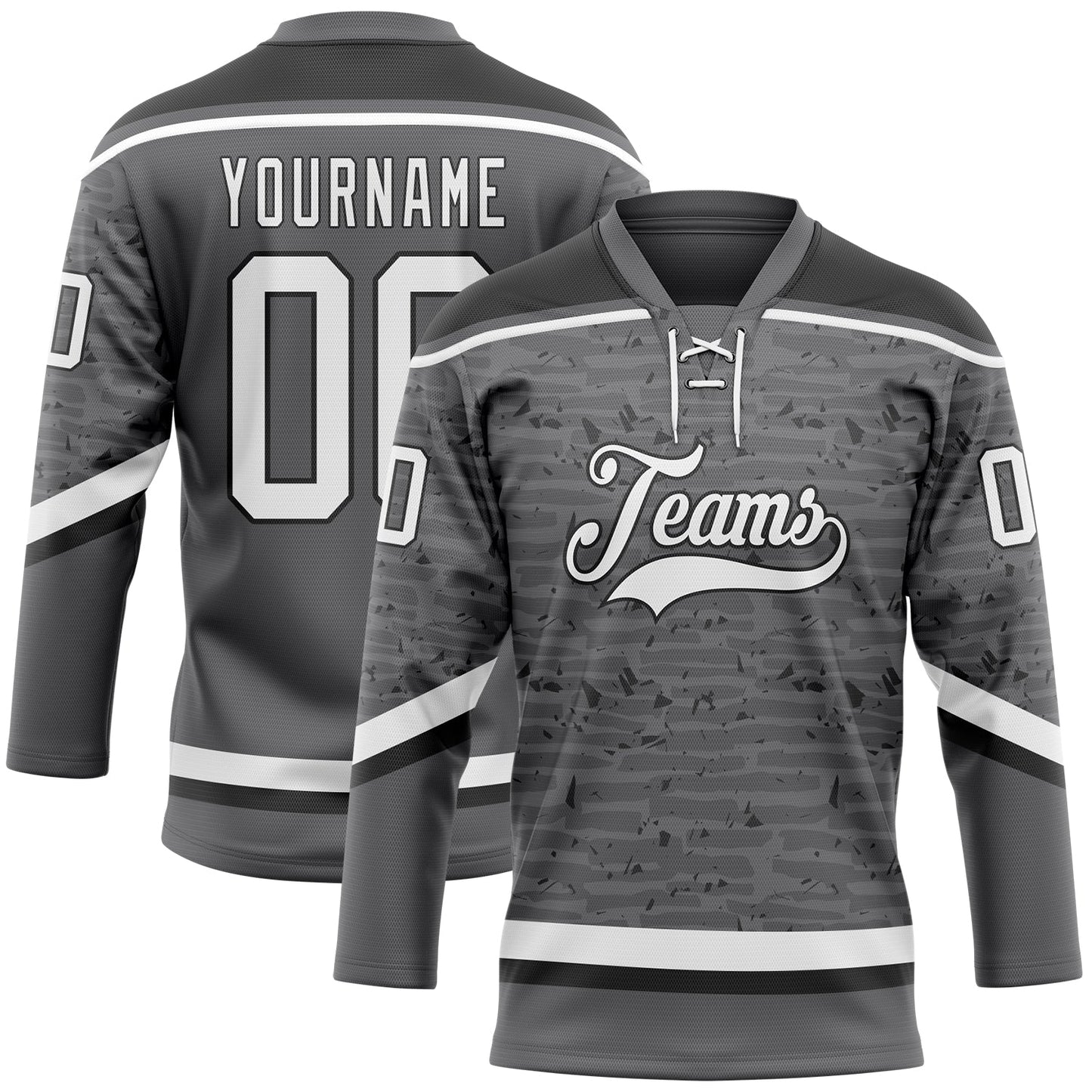 Custom Steel Gray White-Black 3D Pattern Fragment Art Hockey Lace Neck Jersey - Main View