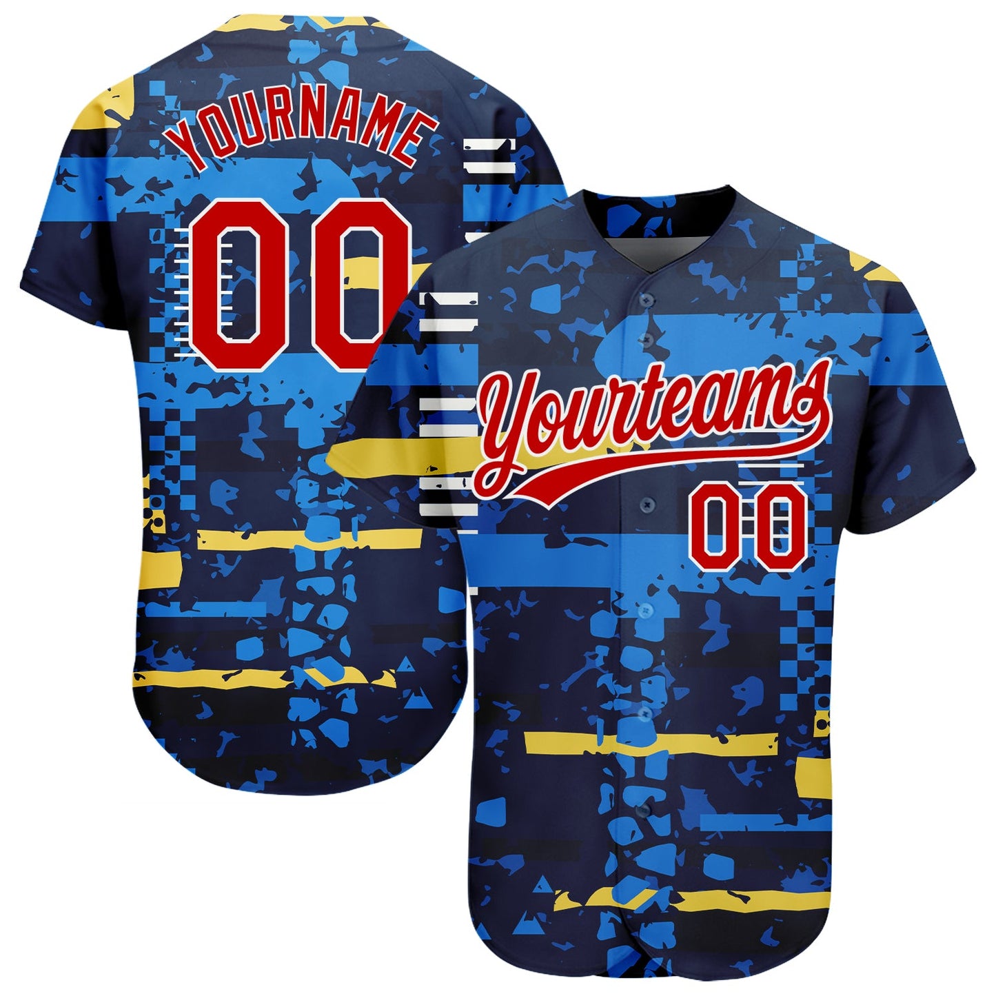 Custom Navy Red-White 3D Pattern Design Authentic Baseball Jersey - Main View
