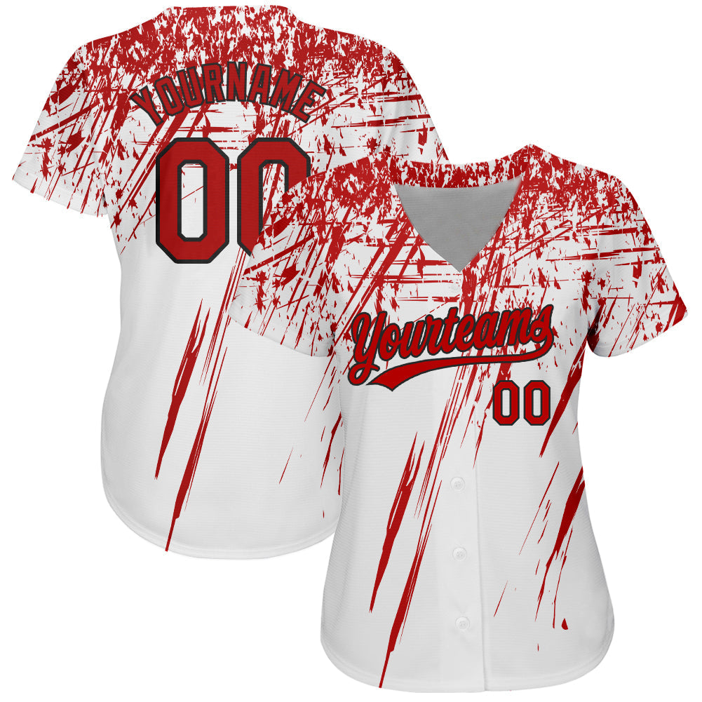 Custom White Red-Black 3D Pattern Design Authentic Baseball Jersey view 2